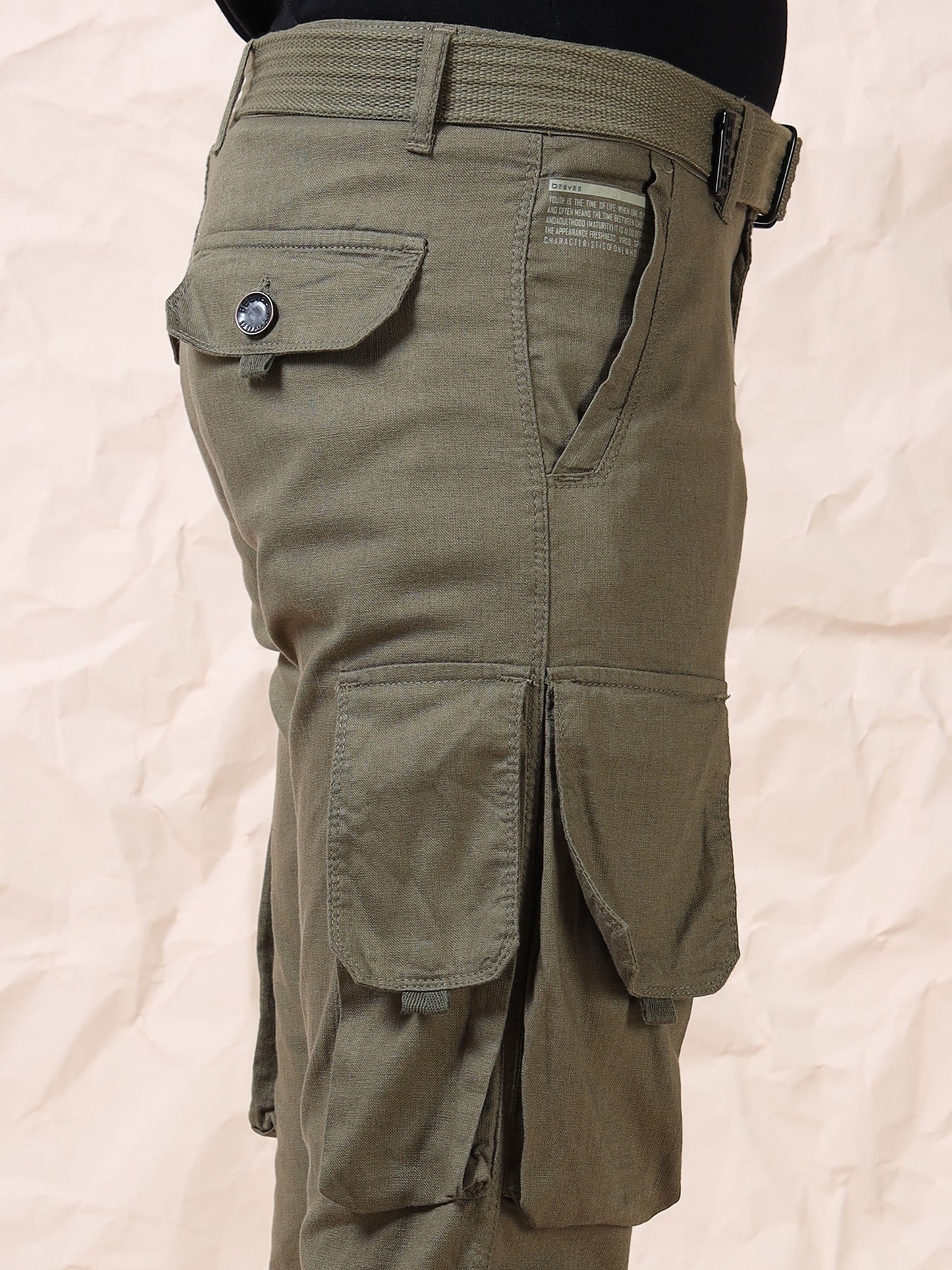Men Multi Pocket Olive Cargo with Belt