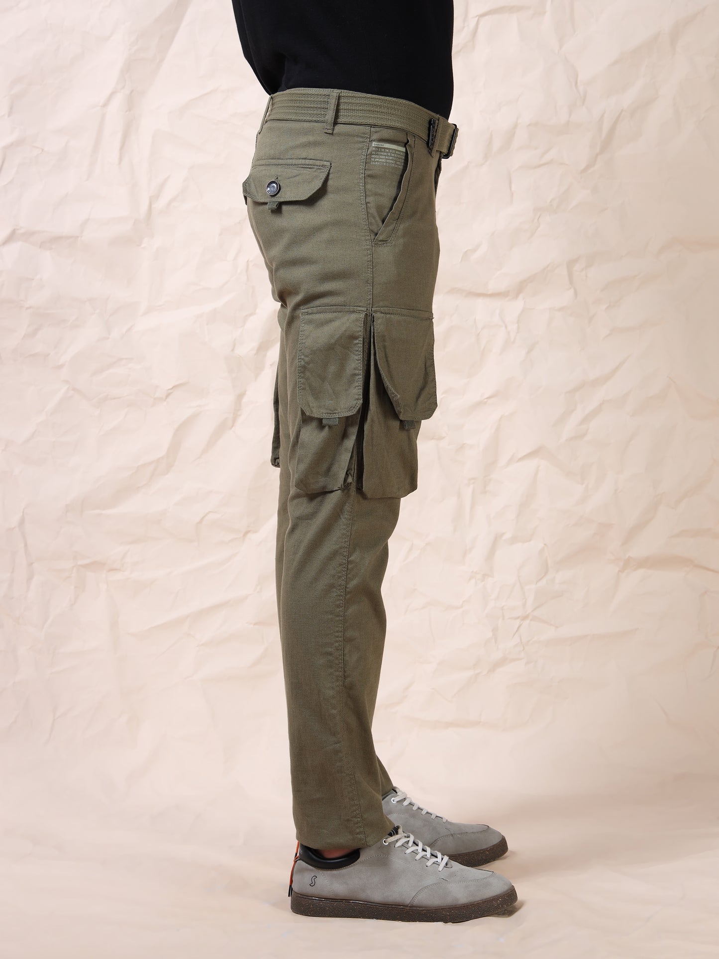 Men Multi Pocket Olive Cargo with Belt