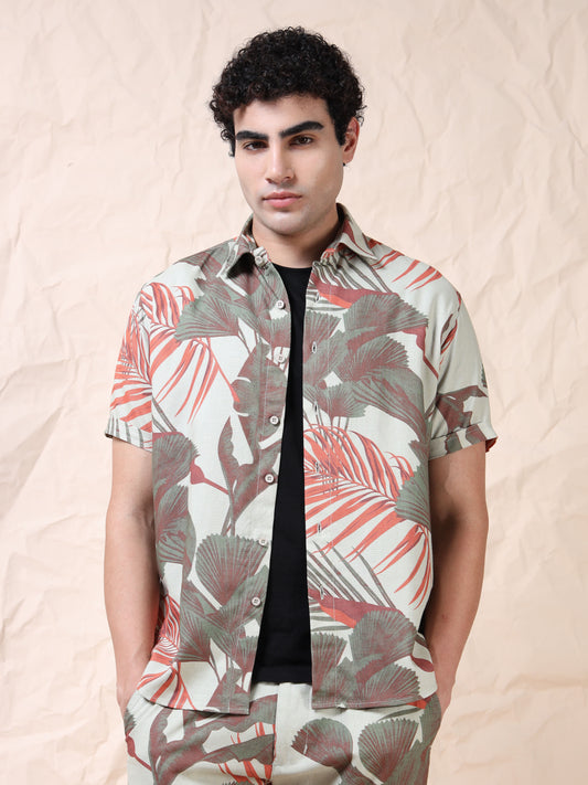 Cotton Floral Printed Grey Casual Shirt