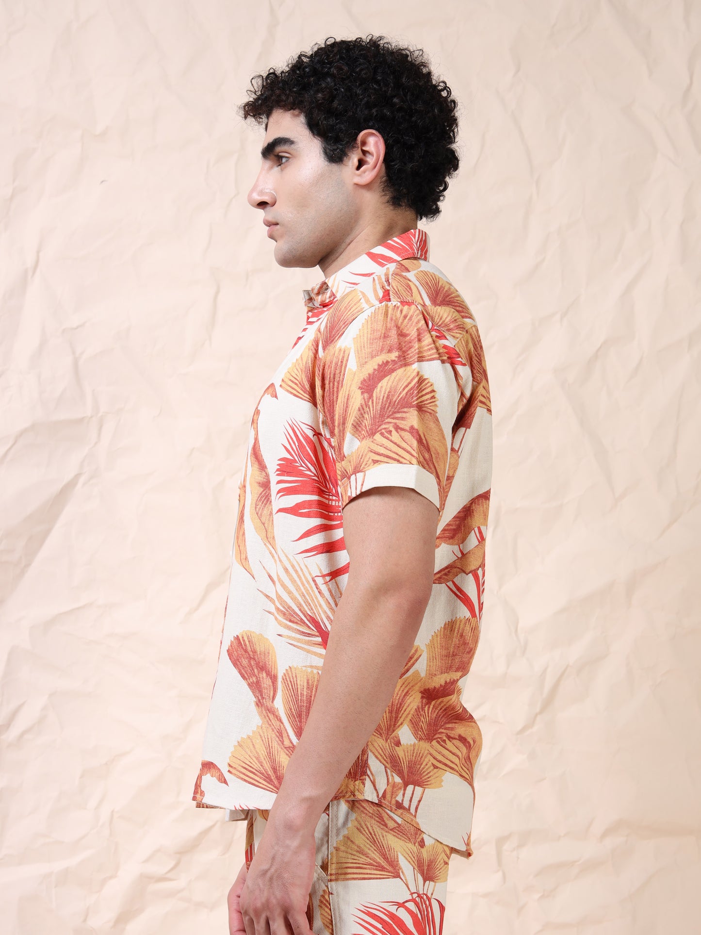 Cotton Floral Printed Beige Casual Shirt