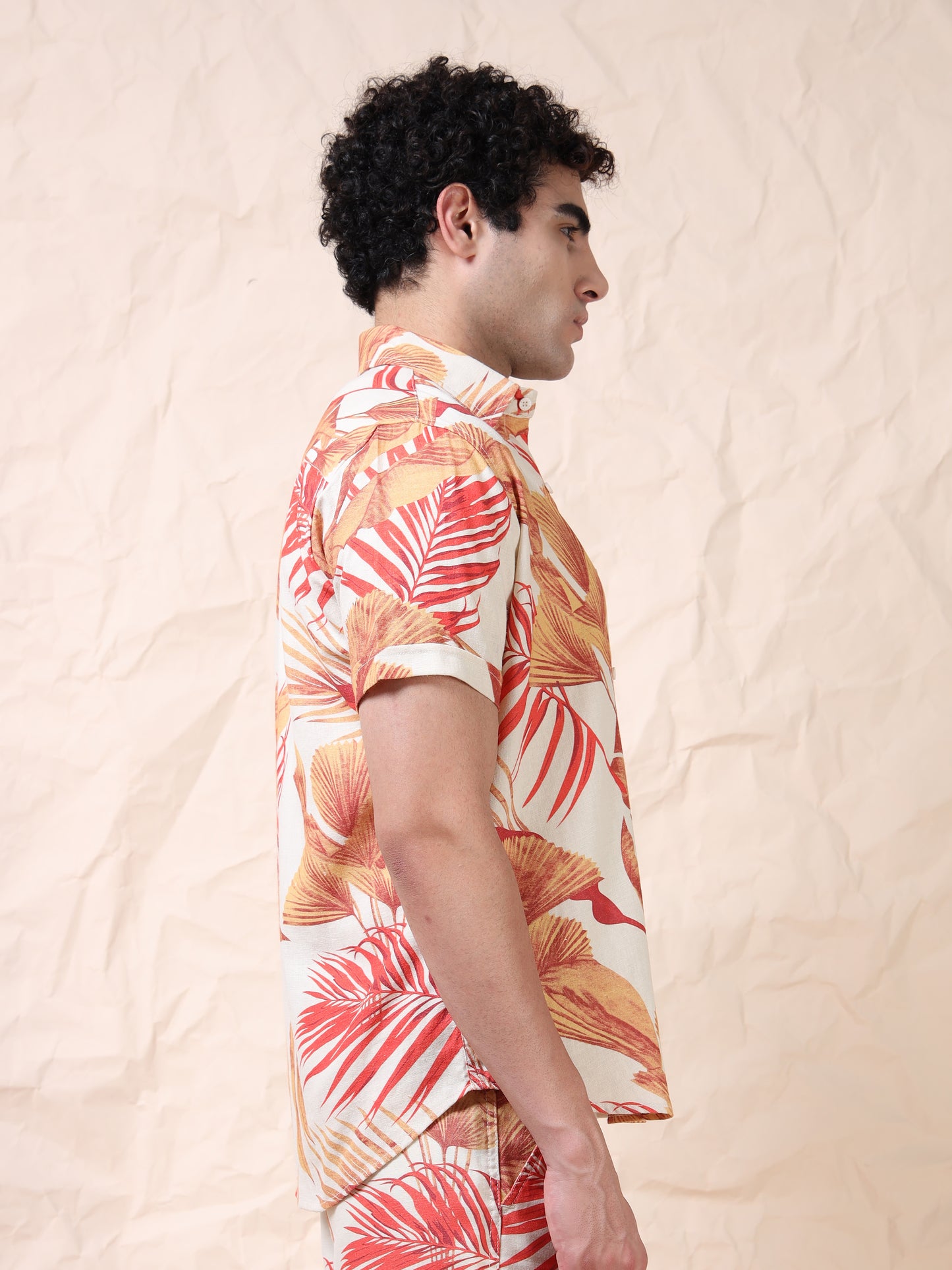 Cotton Floral Printed Beige Casual Shirt