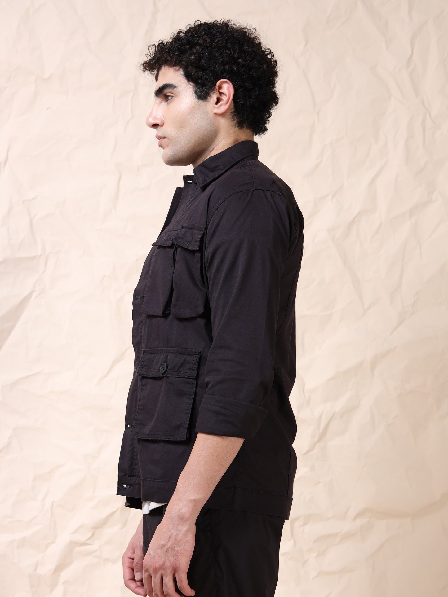 Multi Utility Cargo Pocket Black Shacket