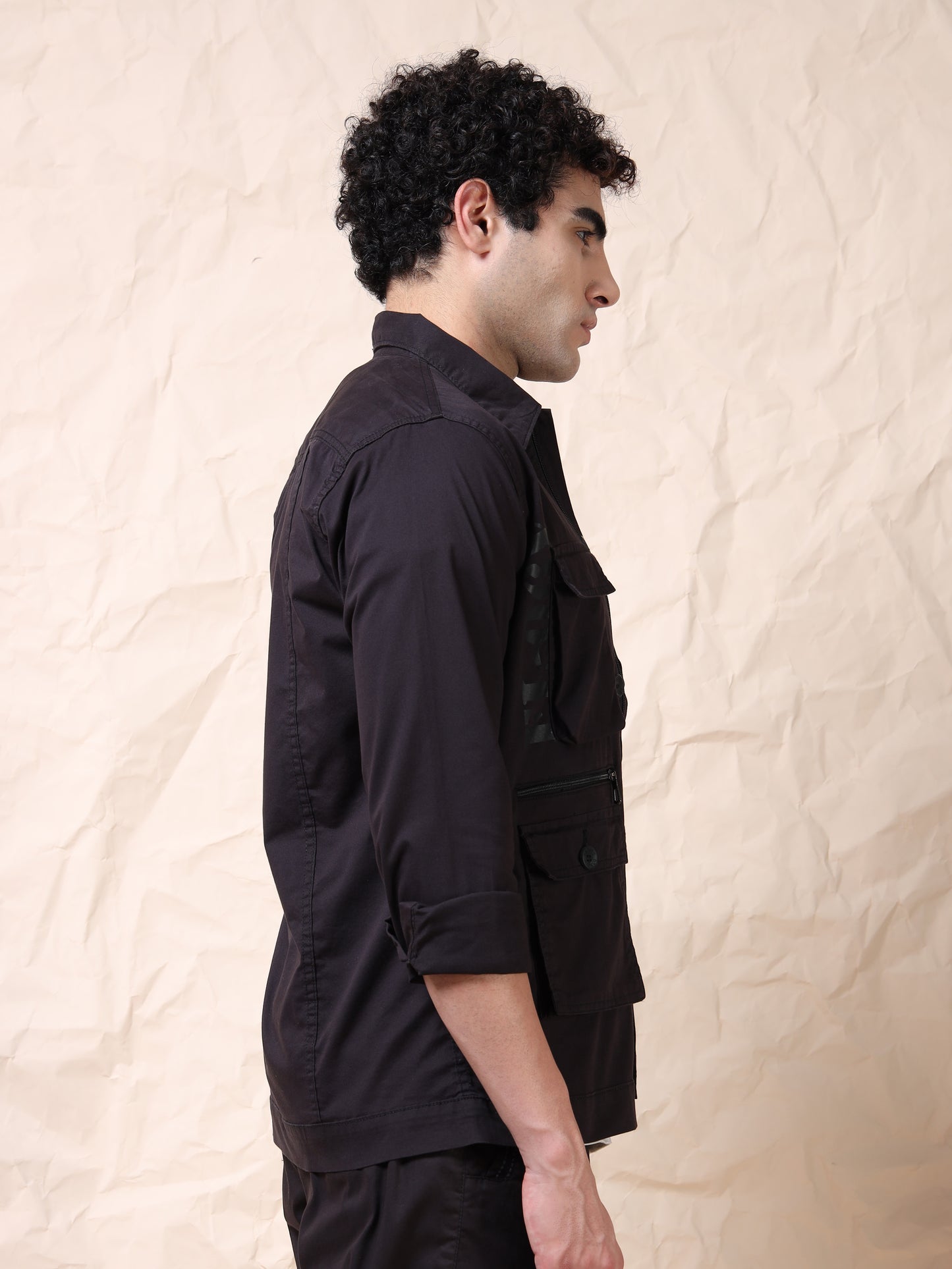 Multi Utility Cargo Pocket Black Shacket