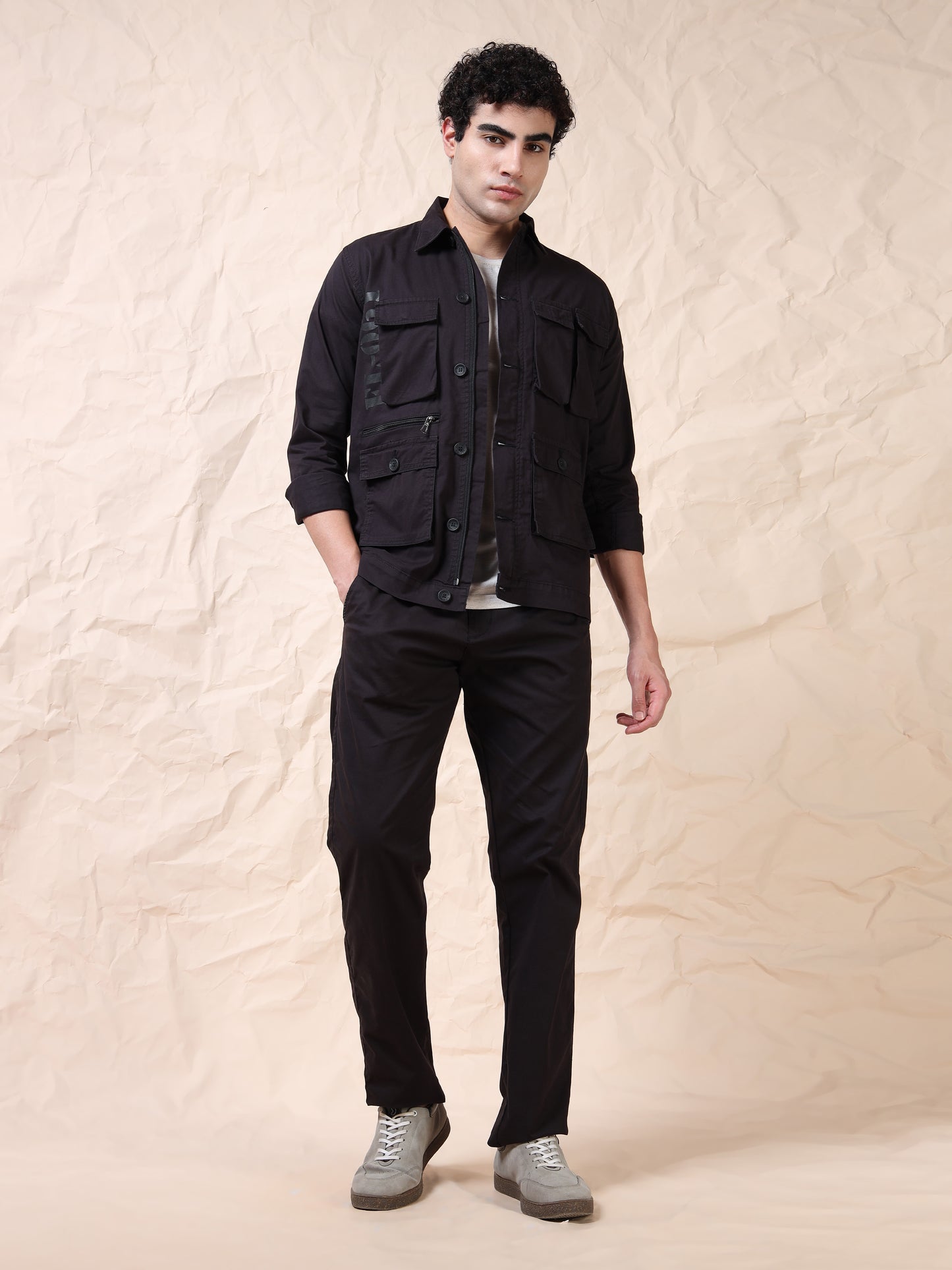 Multi Utility Cargo Pocket Black Shacket