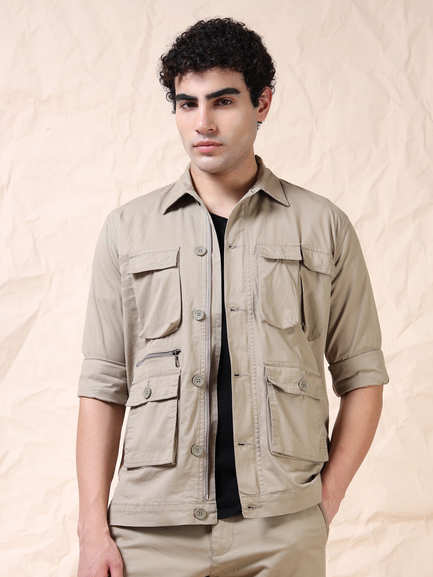 Multi Utility Cargo Pocket Khaki Shacket