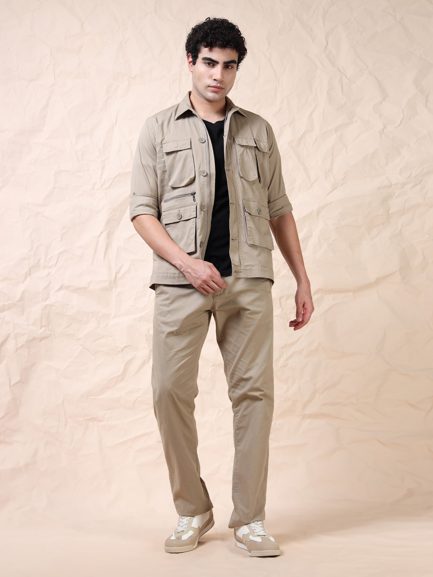 Multi Utility Cargo Pocket Khaki Shacket