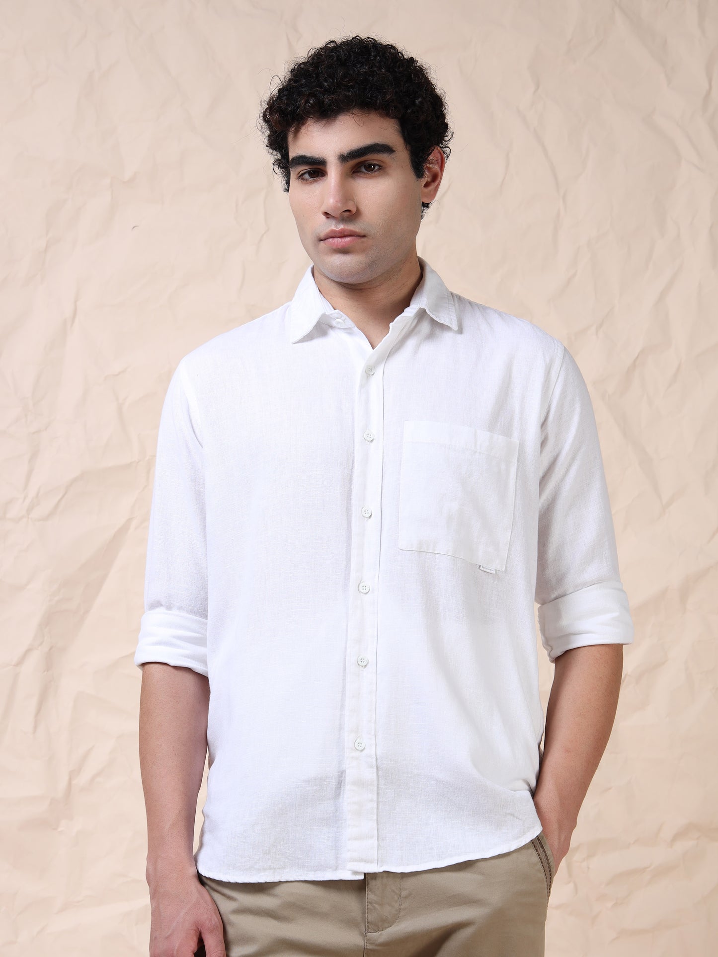 Full Sleeve Single Pocket White Cotton Shirt