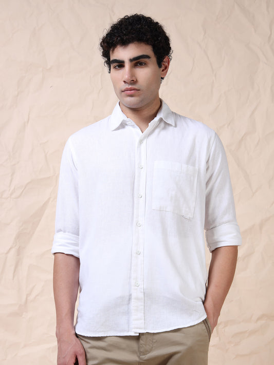 Full Sleeve Single Pocket White Cotton Shirt