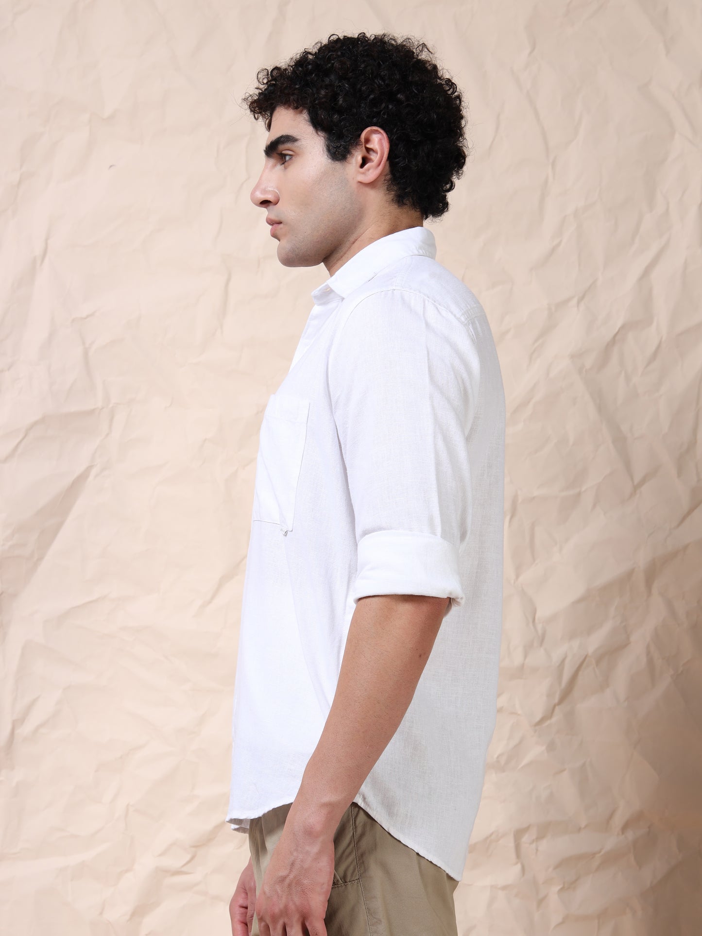 Full Sleeve Single Pocket White Cotton Shirt