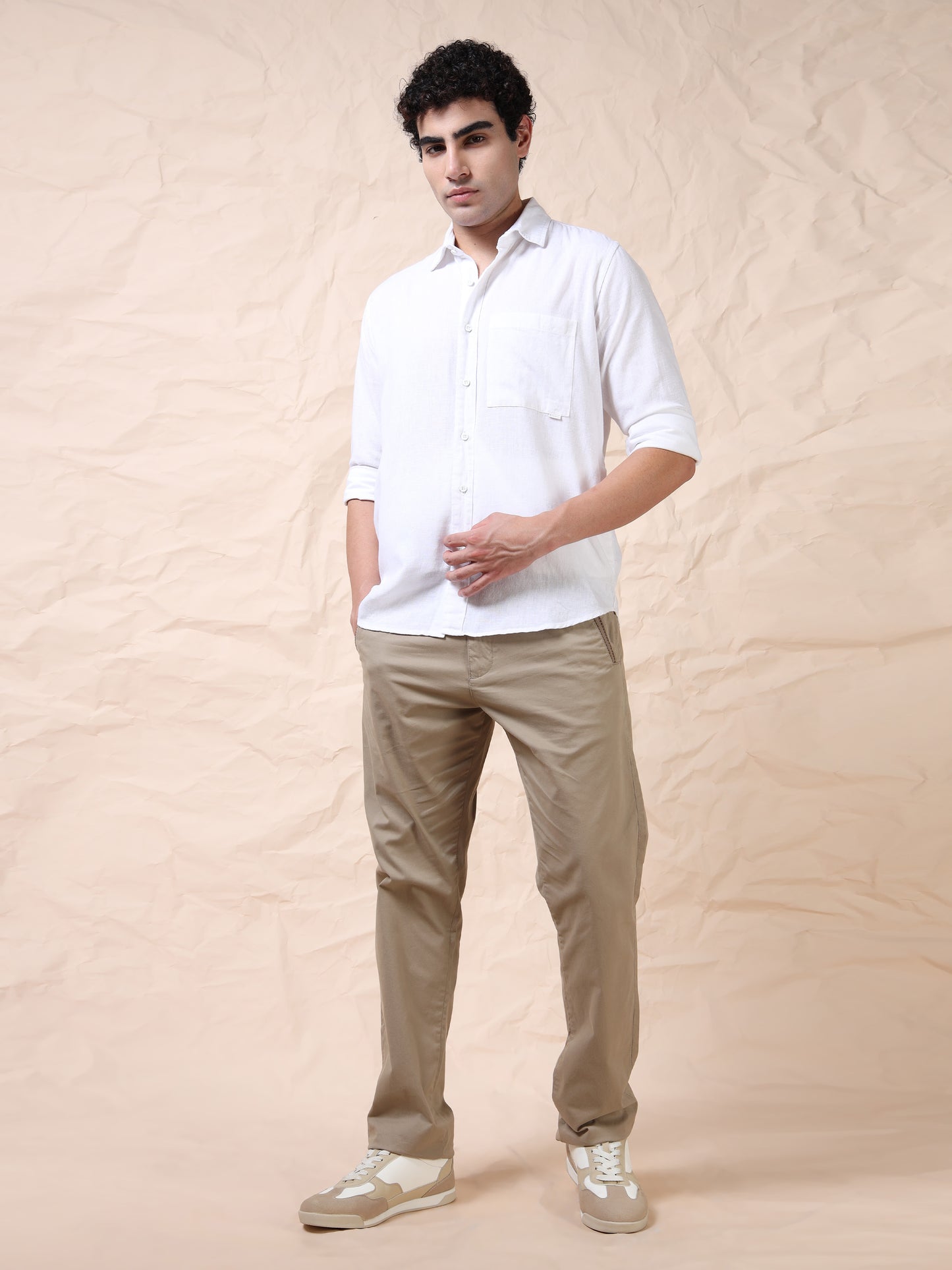 Full Sleeve Single Pocket White Cotton Shirt