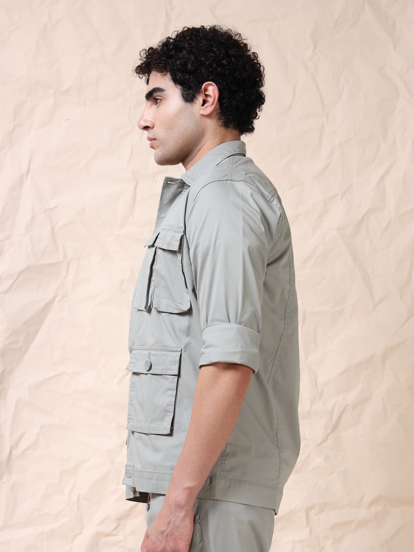 Multi Utility Cargo Pocket Grey Shacket