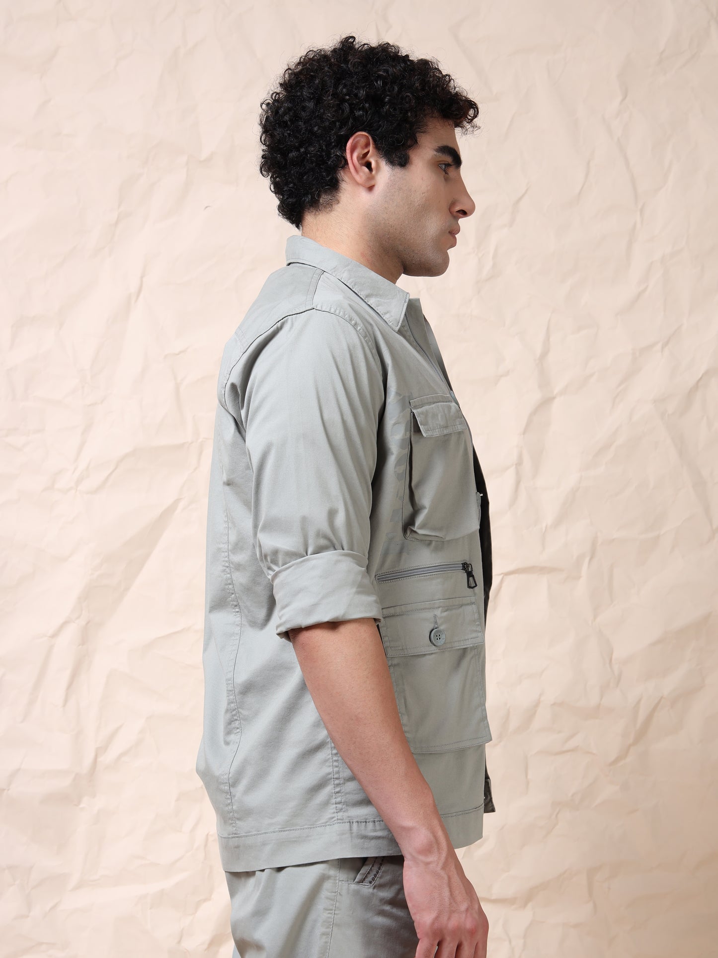 Multi Utility Cargo Pocket Grey Shacket