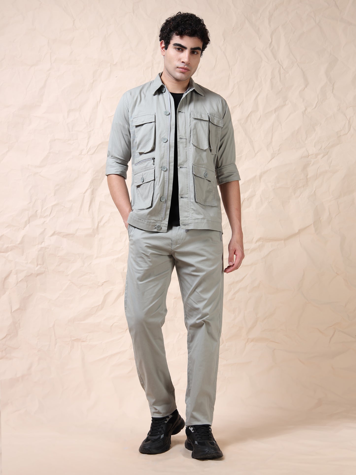 Multi Utility Cargo Pocket Grey Shacket