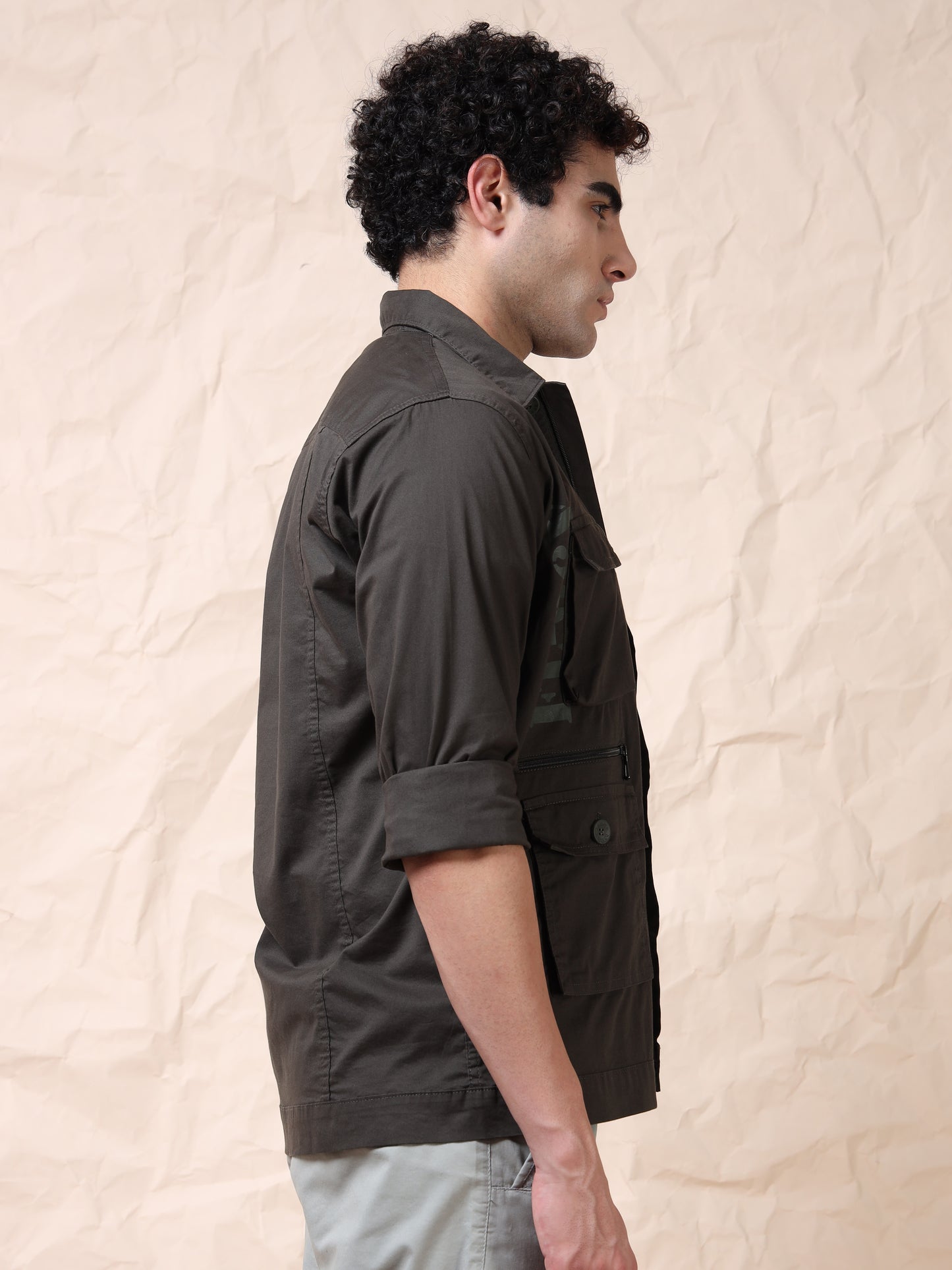 Multi Utility Cargo Pocket Olive Shacket