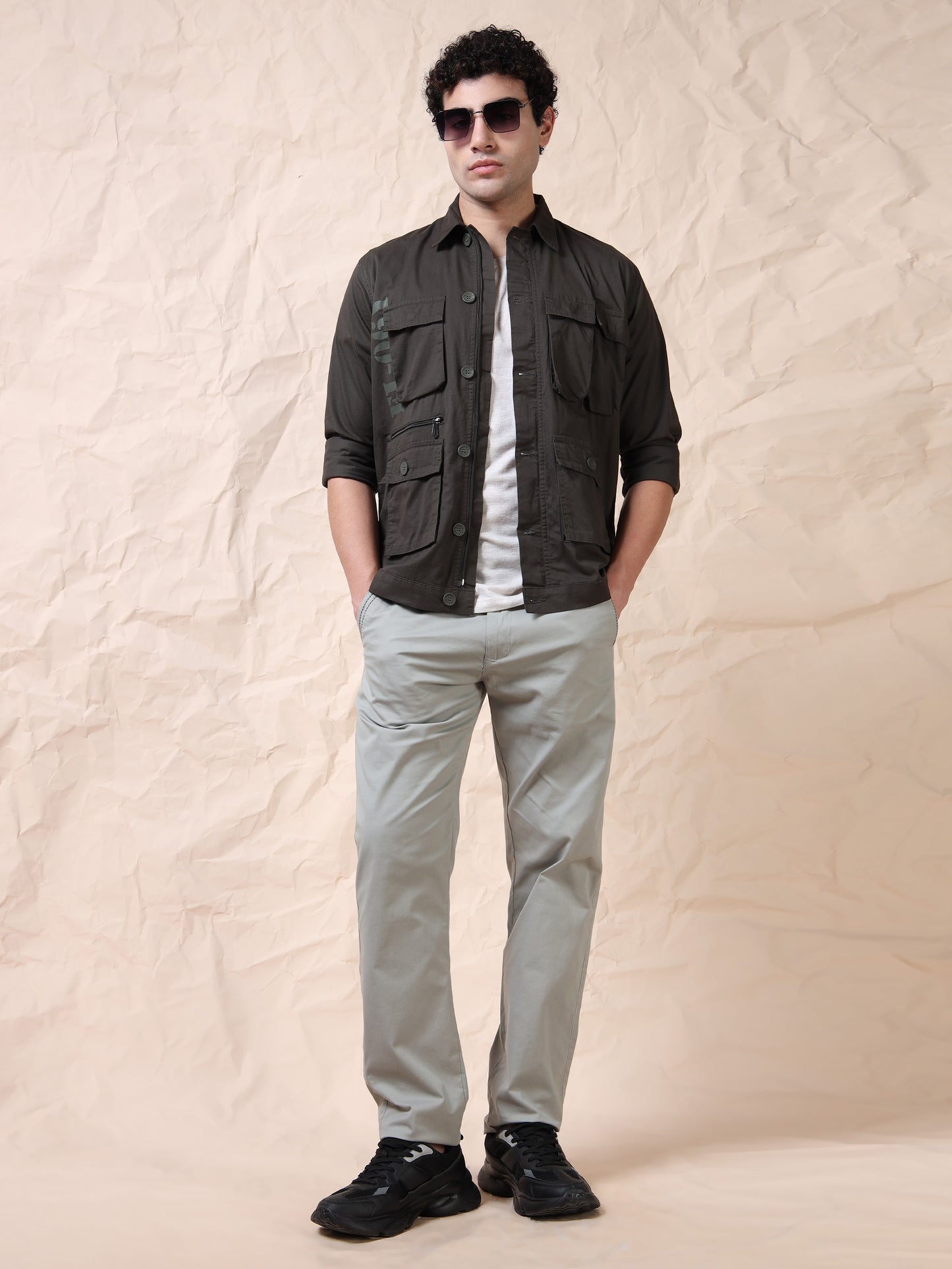 Multi Utility Cargo Pocket Olive Shacket