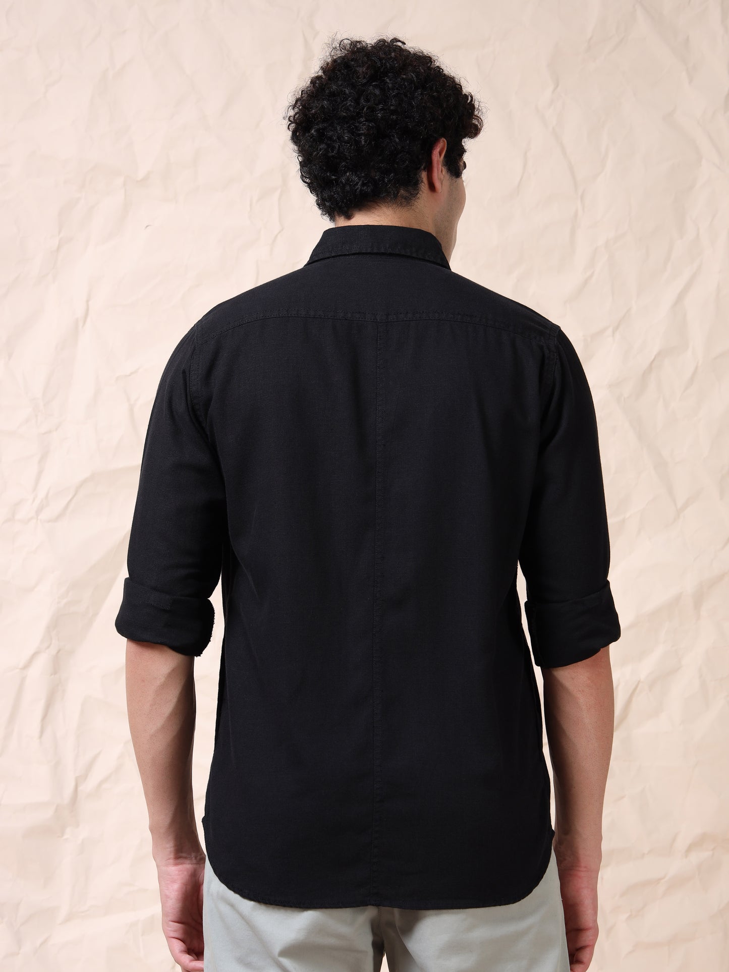 Full Sleeve Single Pocket Cotton Black Shirt