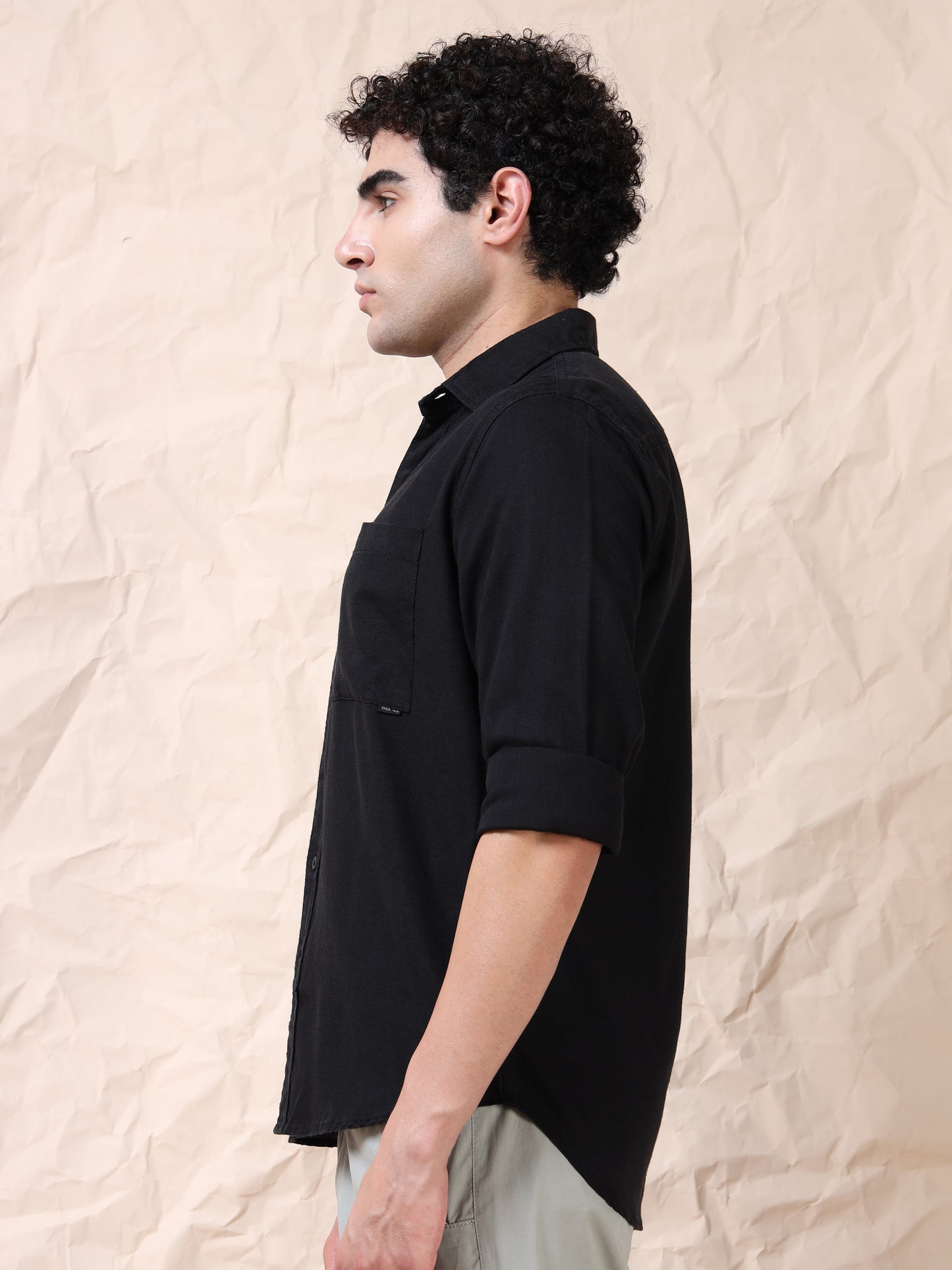 Full Sleeve Single Pocket Cotton Black Shirt