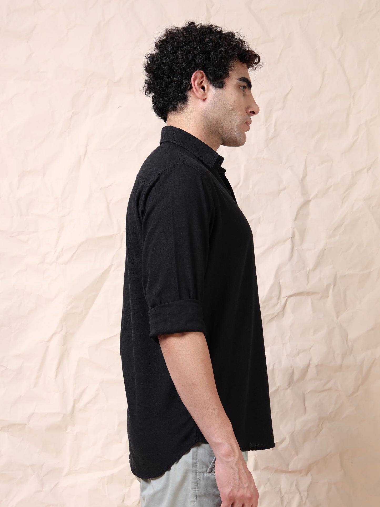 Full Sleeve Single Pocket Cotton Black Shirt