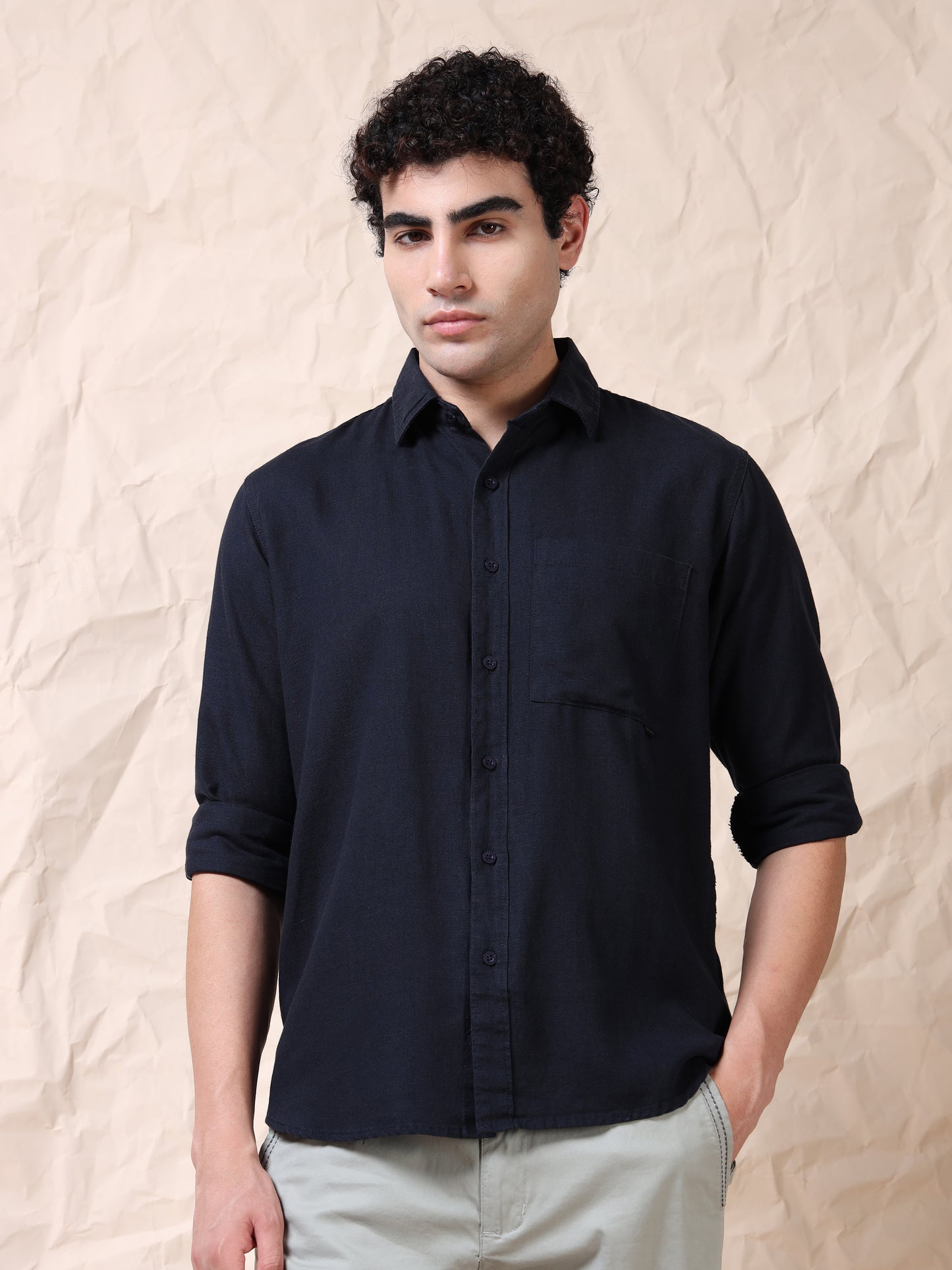 Full Sleeve Single Pocket Navy Cotton Shirt