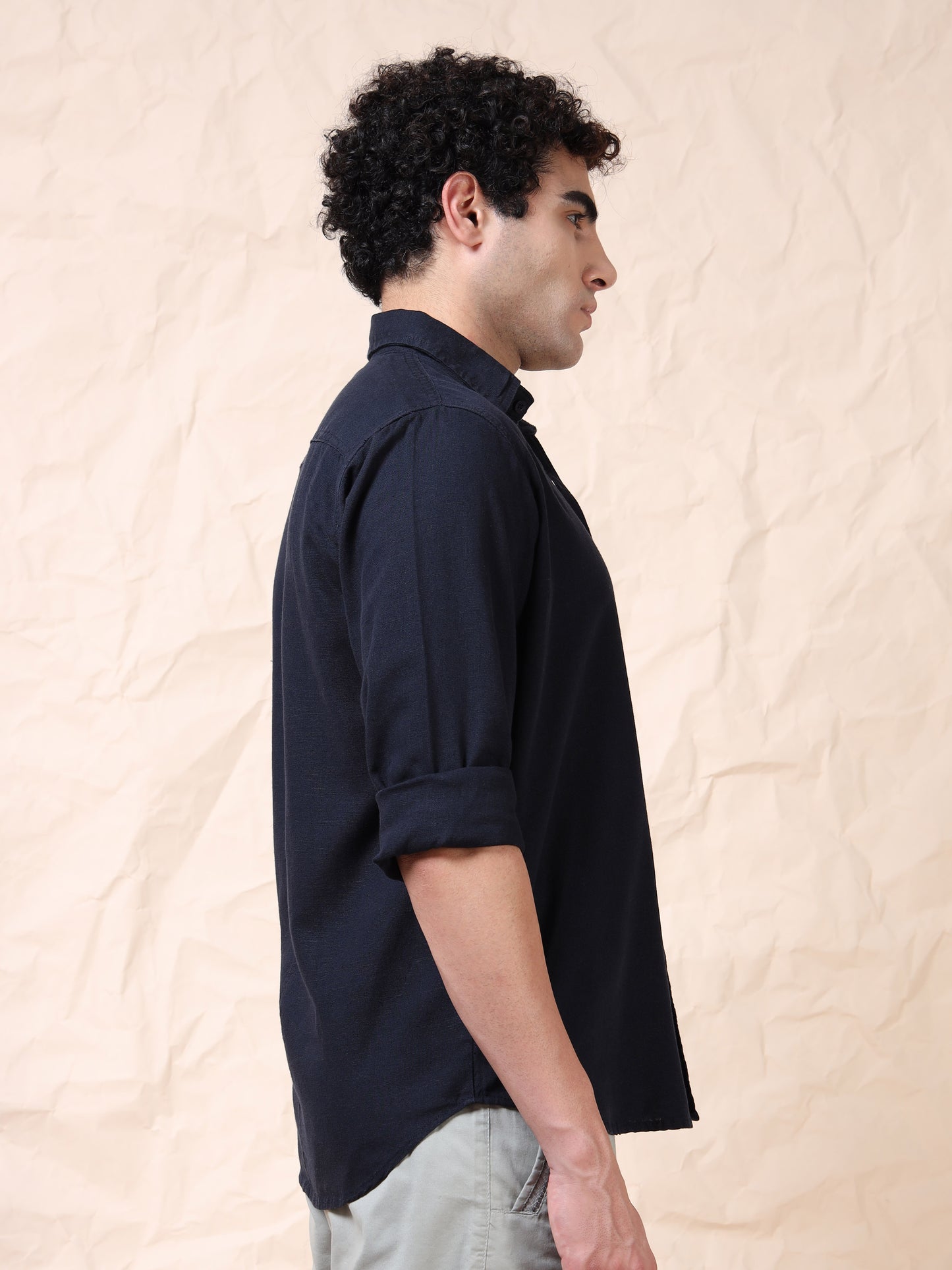 Full Sleeve Single Pocket Navy Cotton Shirt