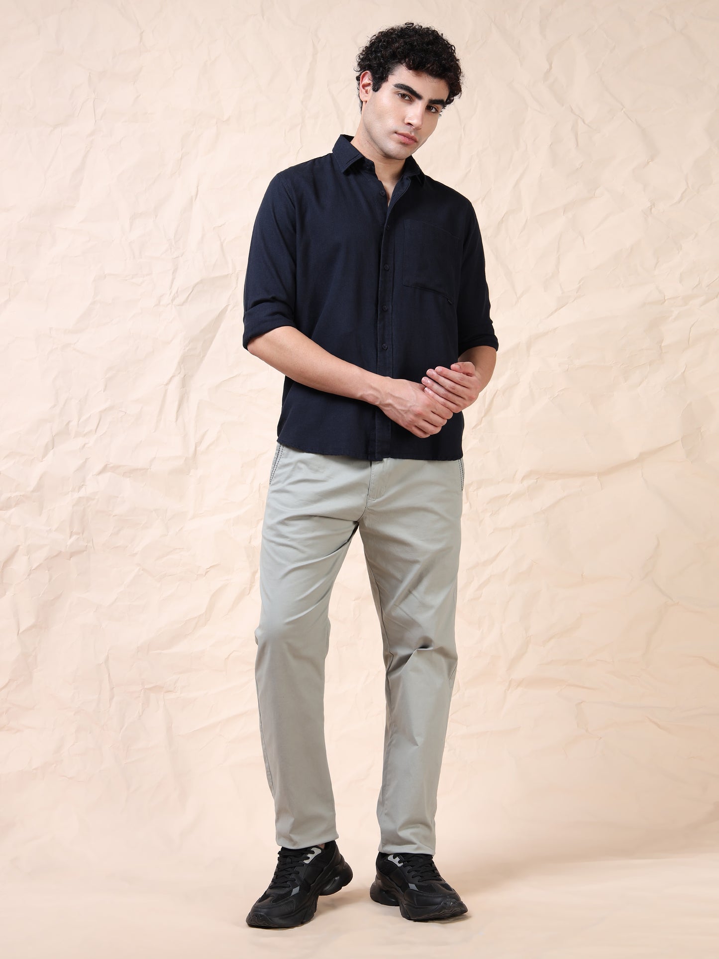 Full Sleeve Single Pocket Navy Cotton Shirt