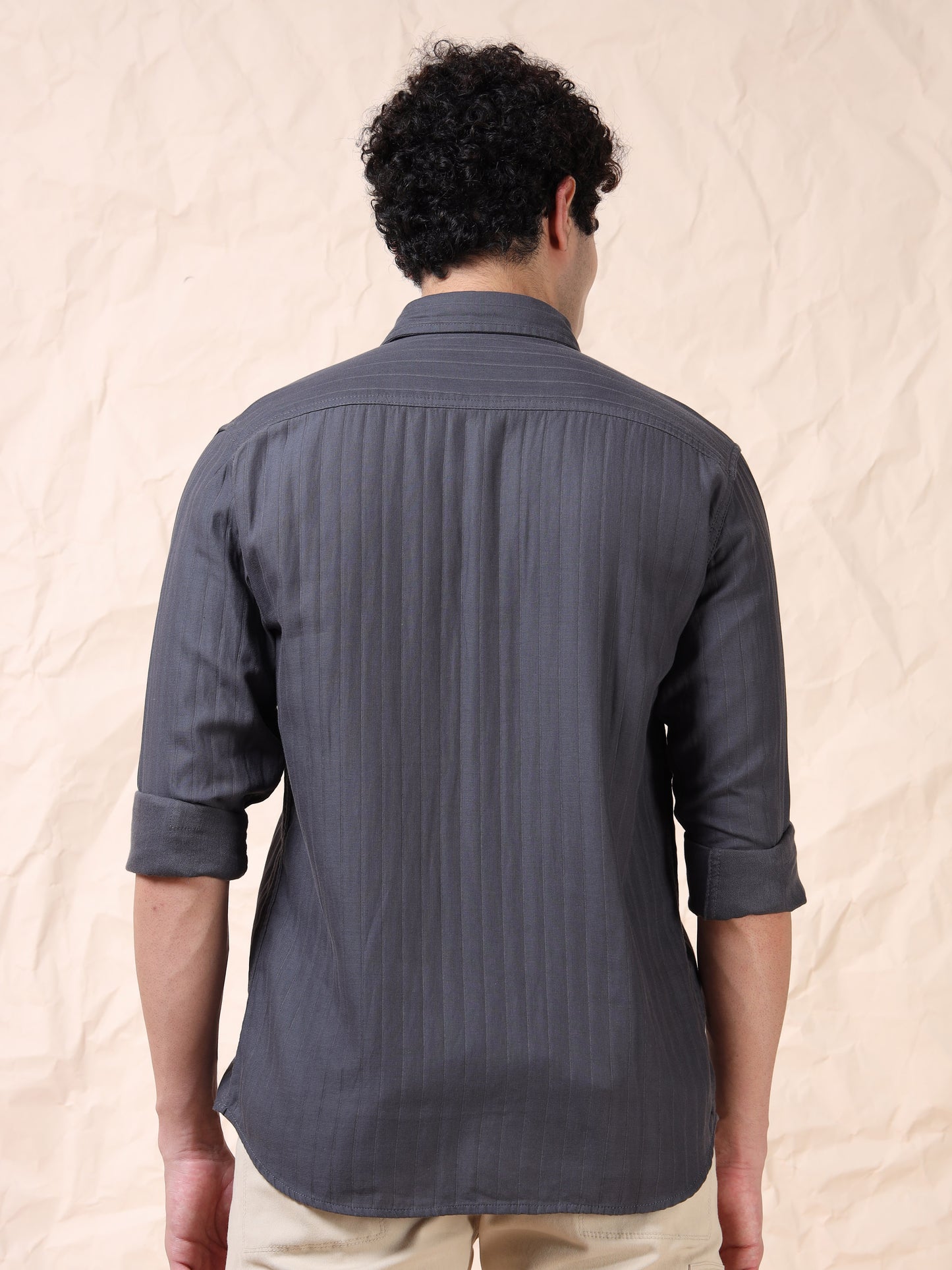 Full Sleeve Double Pocket Grey Shirt