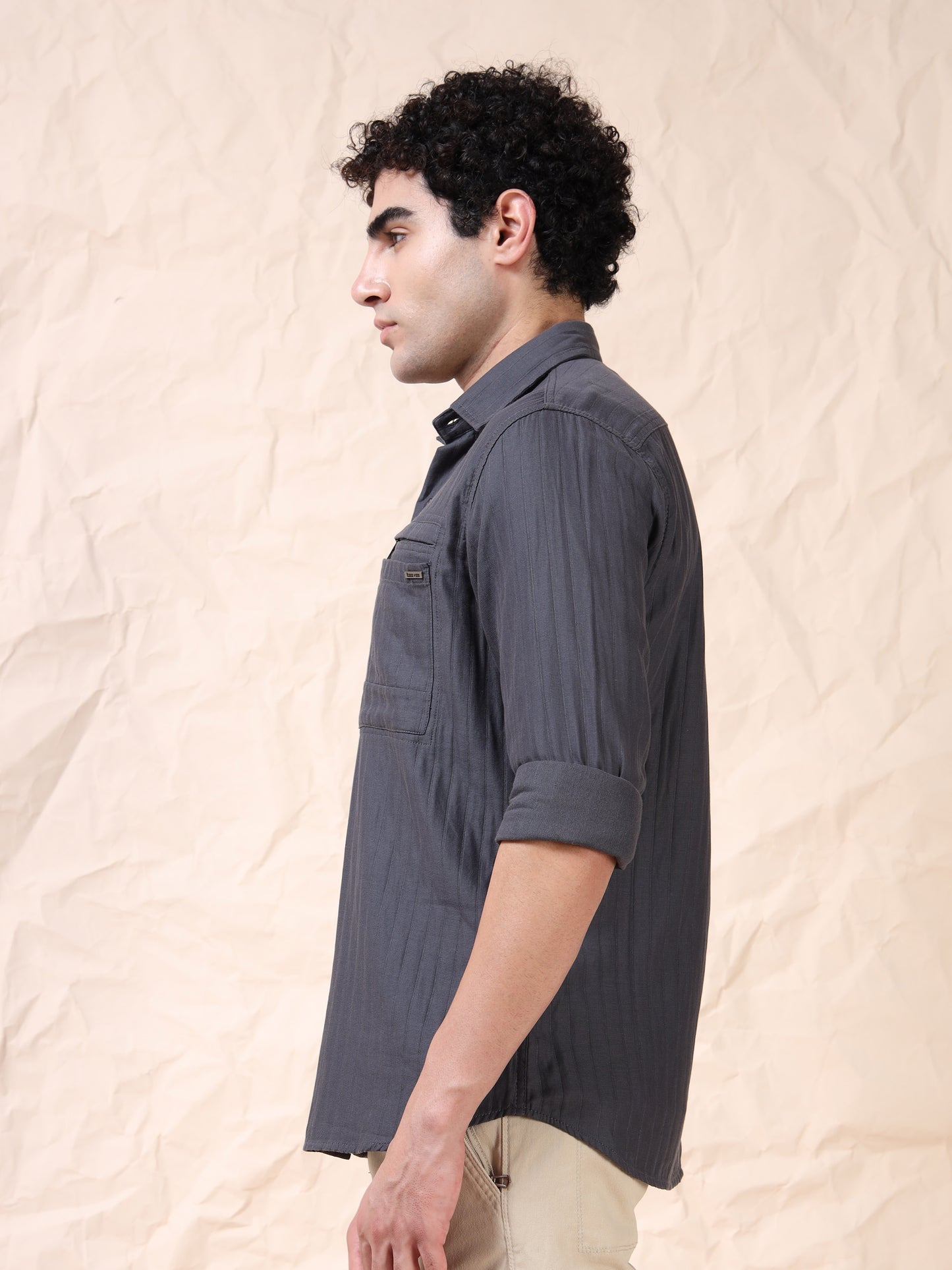 Full Sleeve Double Pocket Grey Shirt
