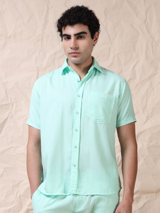Half Sleeve Single Pocket Mint Color Shirt