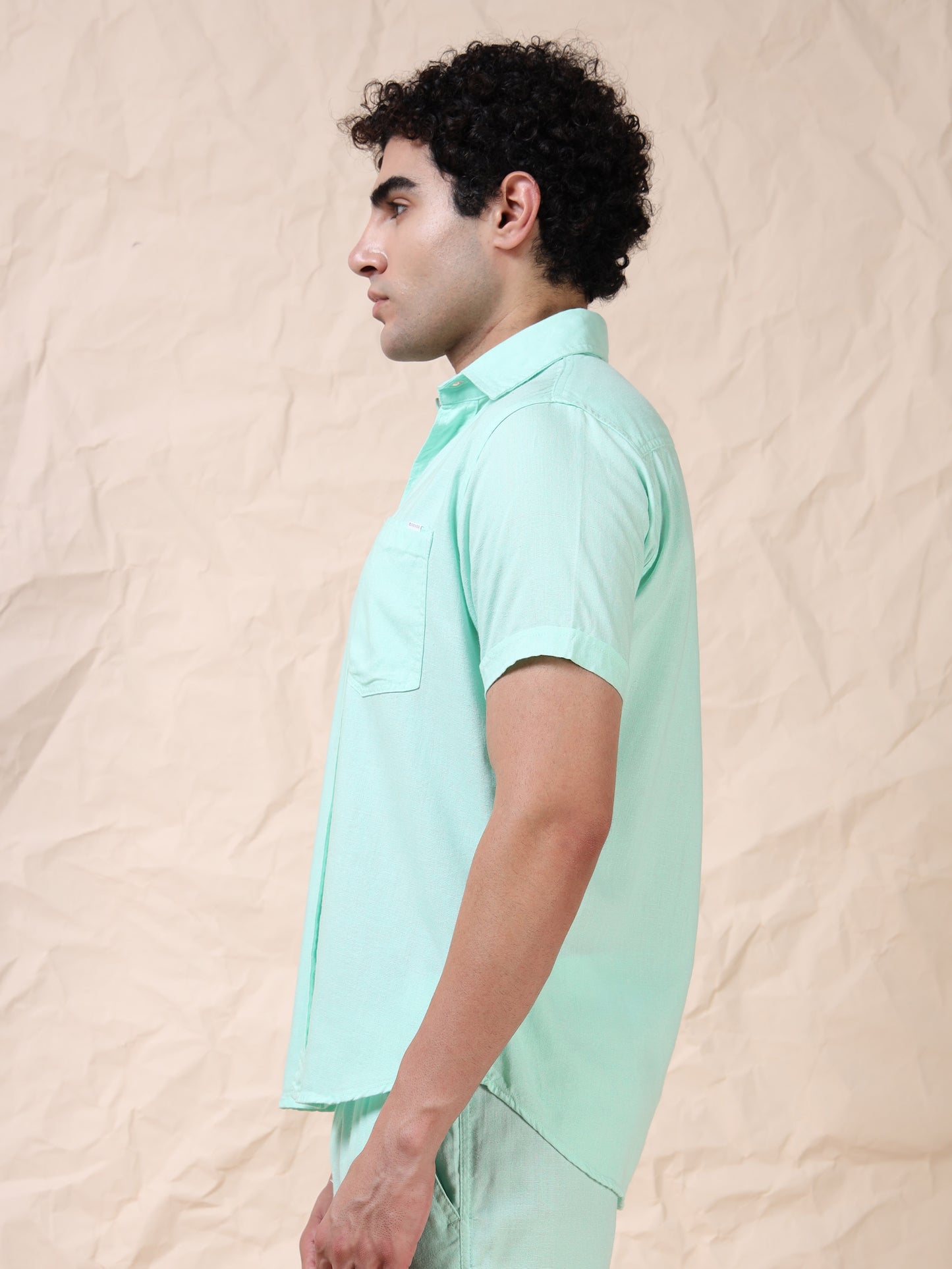 Half Sleeve Single Pocket Mint Color Shirt