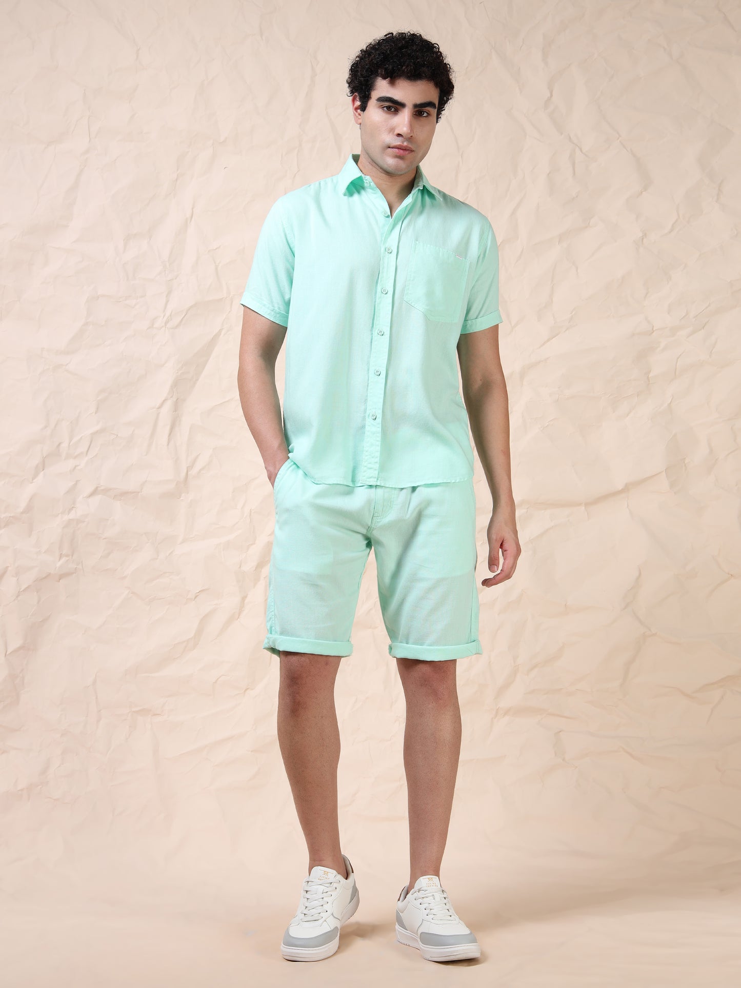Half Sleeve Single Pocket Mint Color Shirt