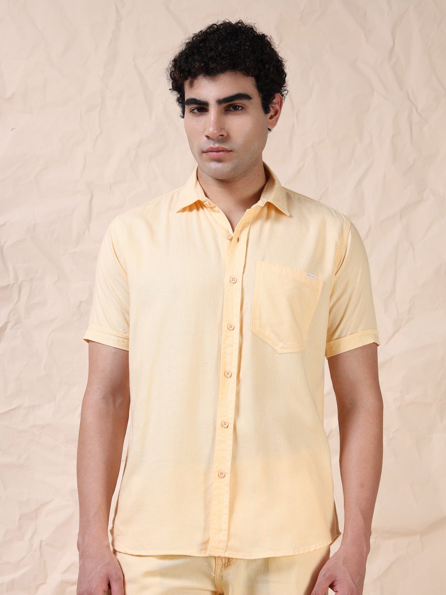 Half Sleeve Single Pocket Light Orange Color Shirt