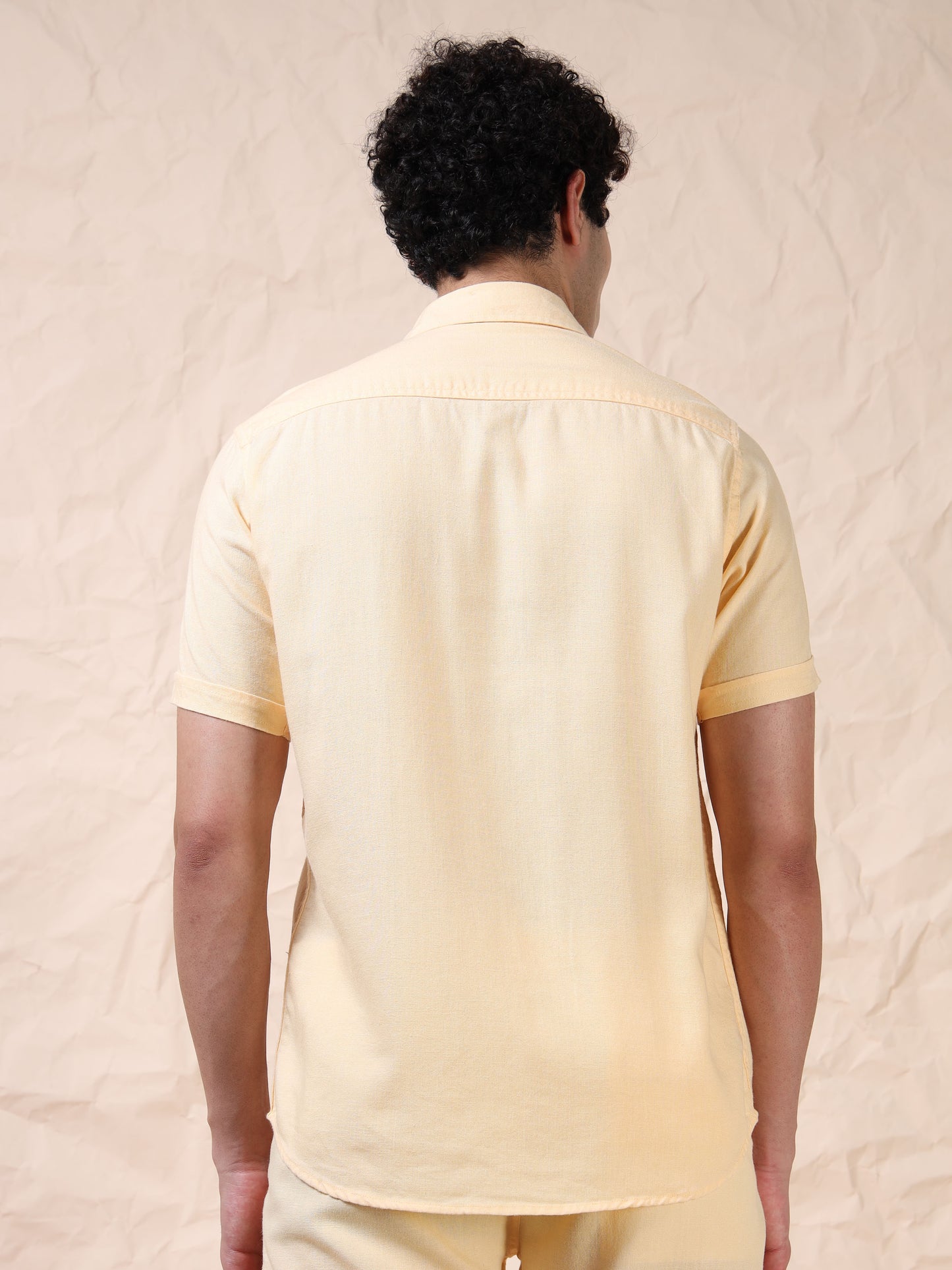 Half Sleeve Single Pocket Light Orange Color Shirt
