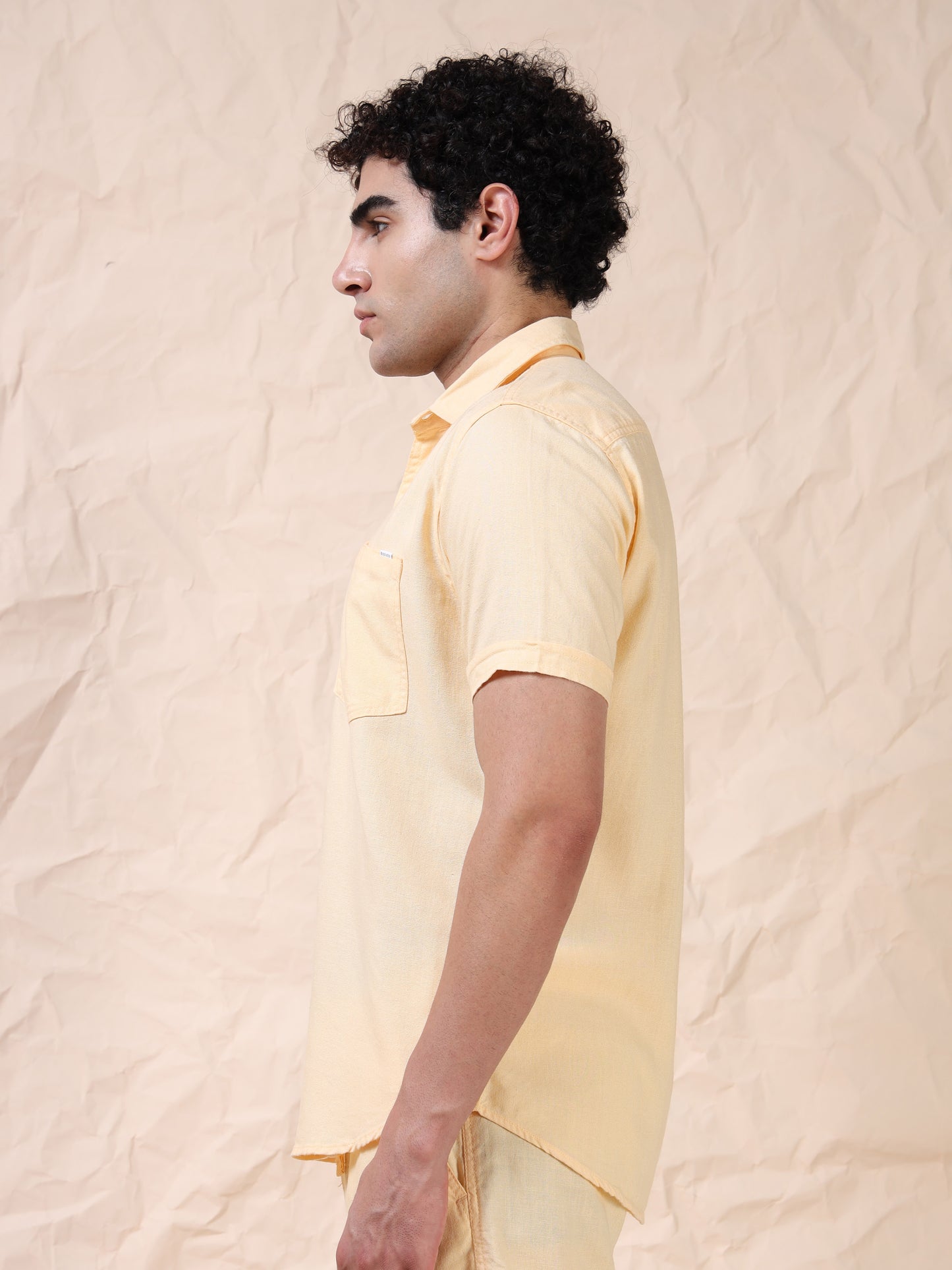 Half Sleeve Single Pocket Light Orange Color Shirt