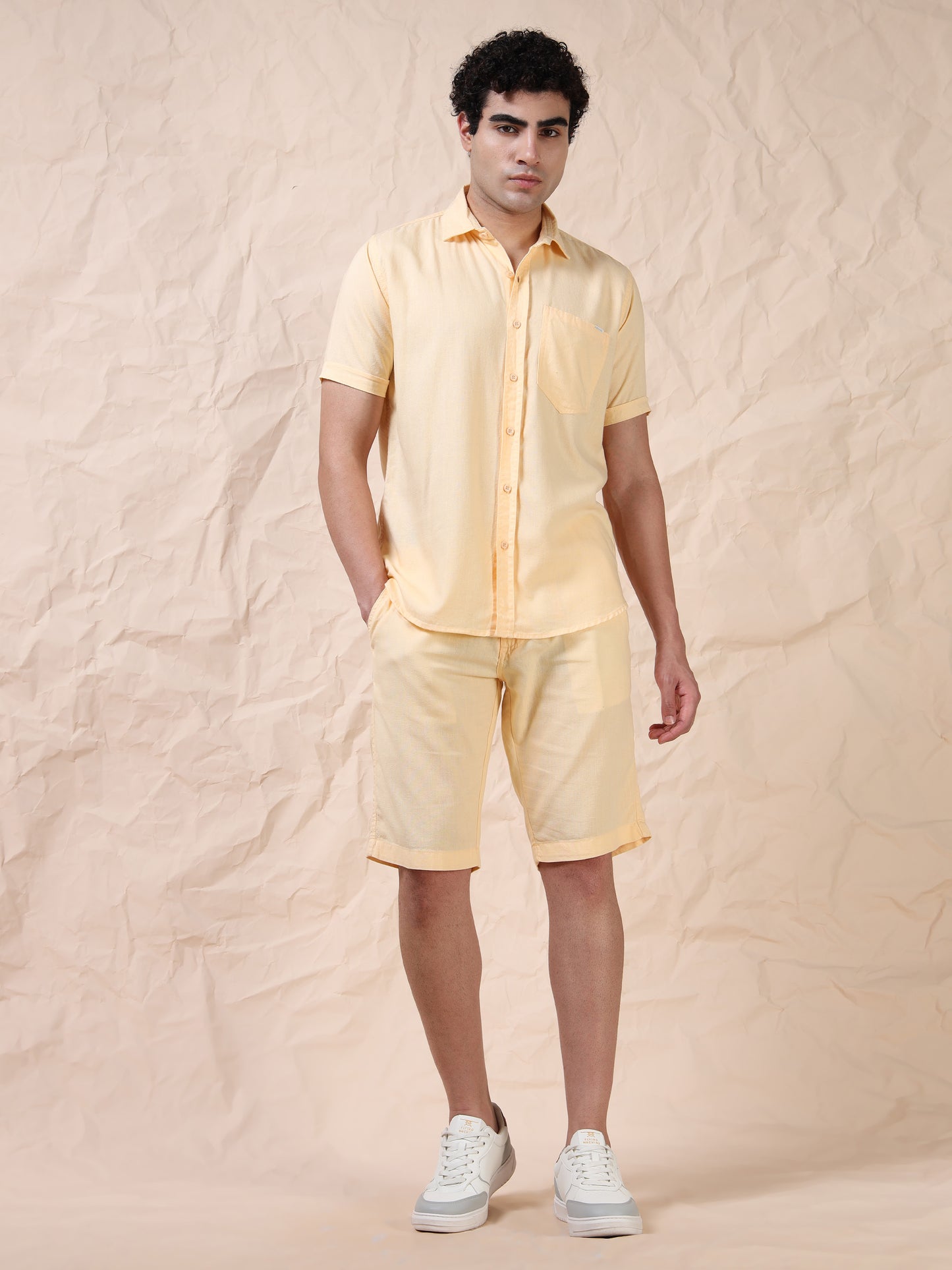 Half Sleeve Single Pocket Light Orange Color Shirt