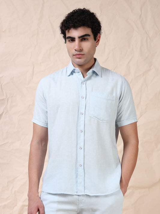 Half Sleeve Single Pocket Sky Color Shirt