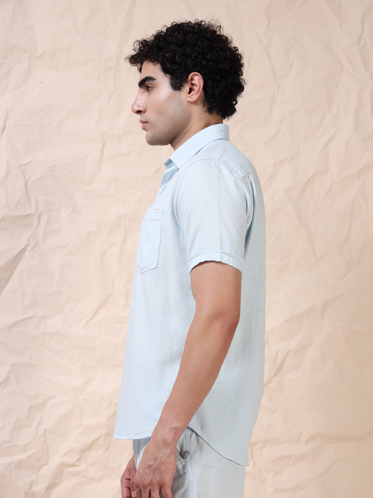 Half Sleeve Single Pocket Sky Color Shirt