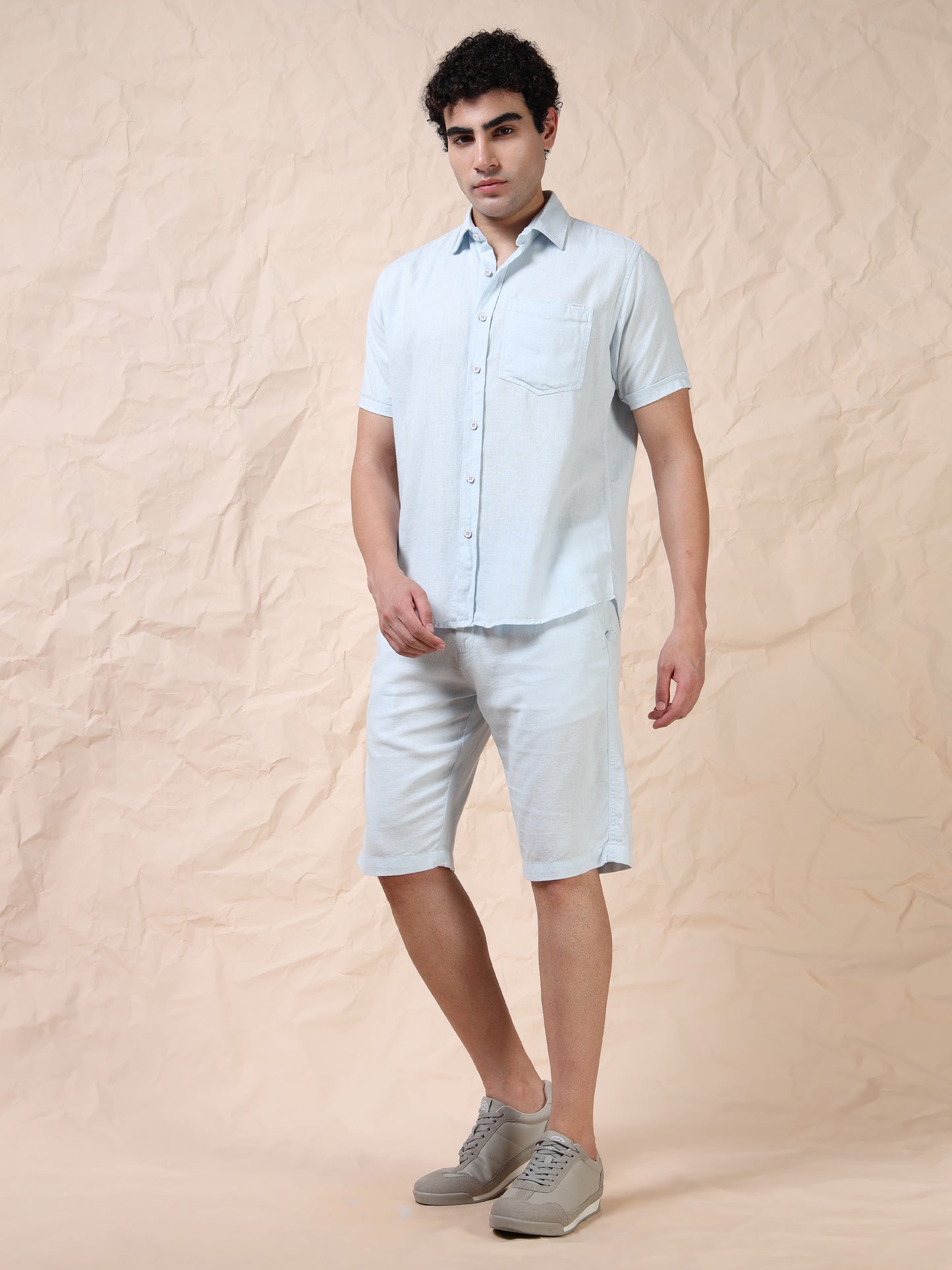 Half Sleeve Single Pocket Sky Color Shirt