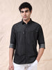 Double Pocket Solid Stretchable Black Denim Shirt