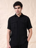Multi Pocket Waffle Structured Solid Black Shirt