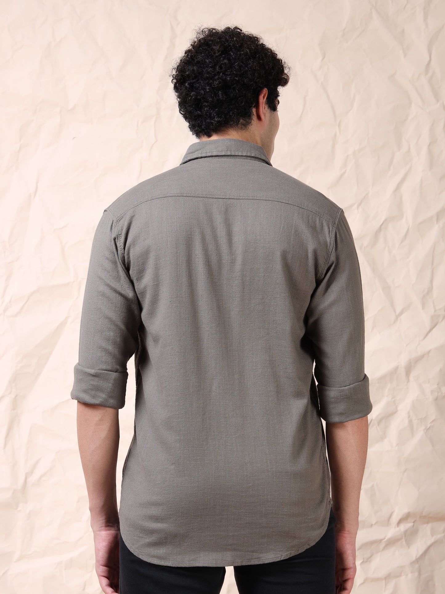 Full Sleeve Double Pocket Grey Shirt
