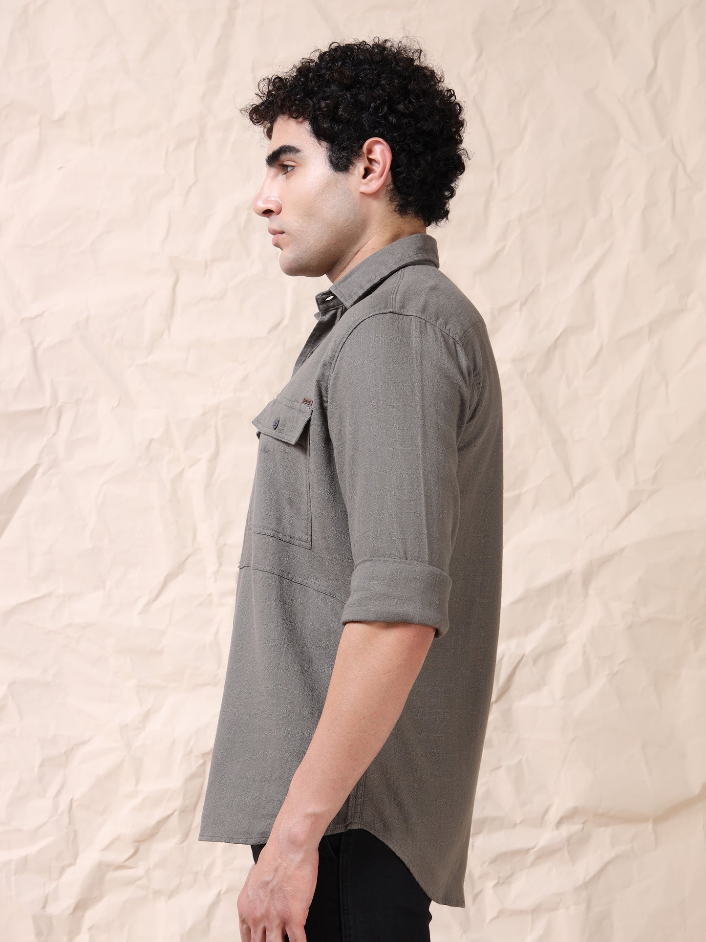 Full Sleeve Double Pocket Grey Shirt