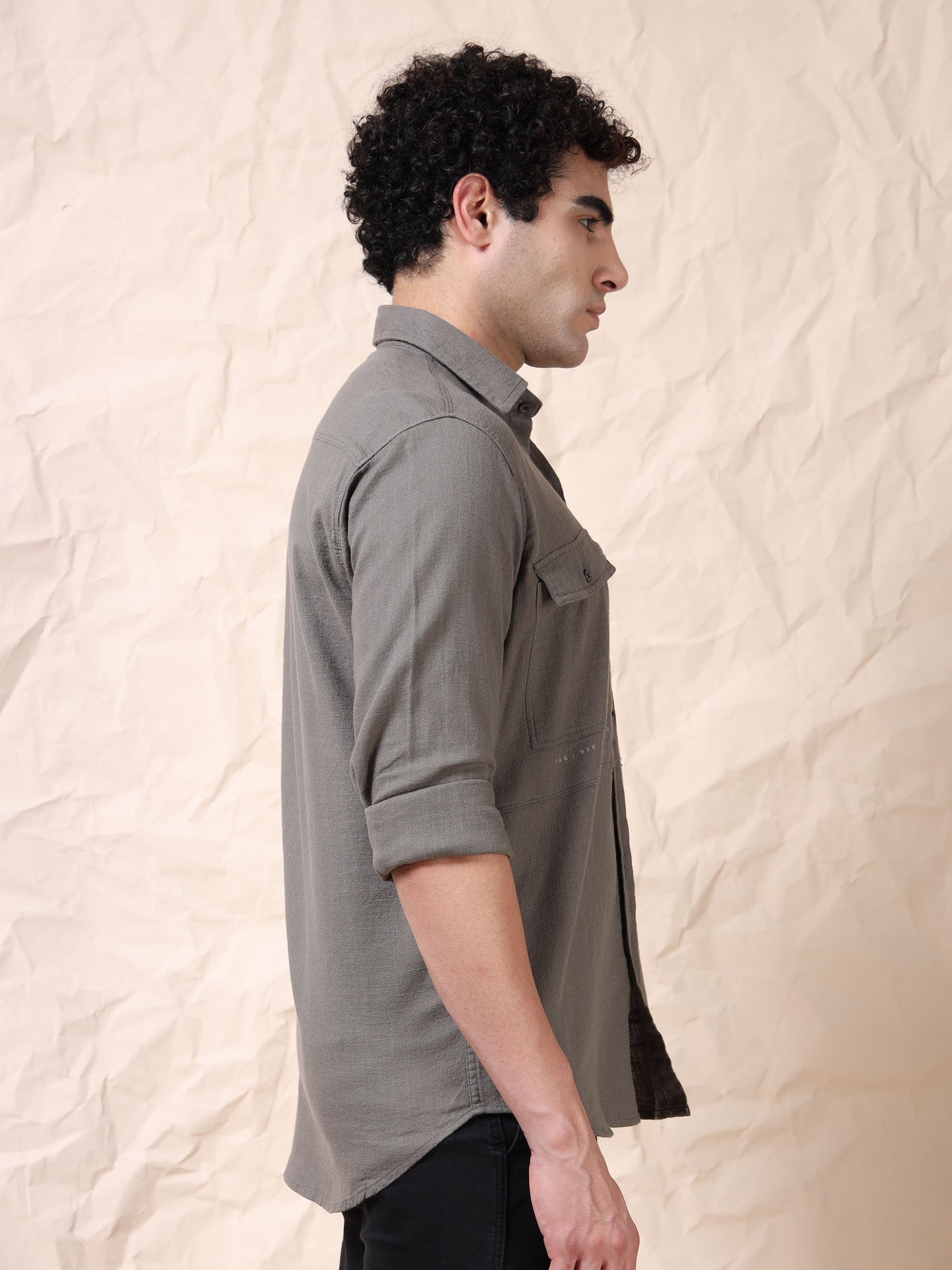 Full Sleeve Double Pocket Grey Shirt