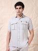 Multi Pocket Waffle Structure Solid Light Grey Shirt