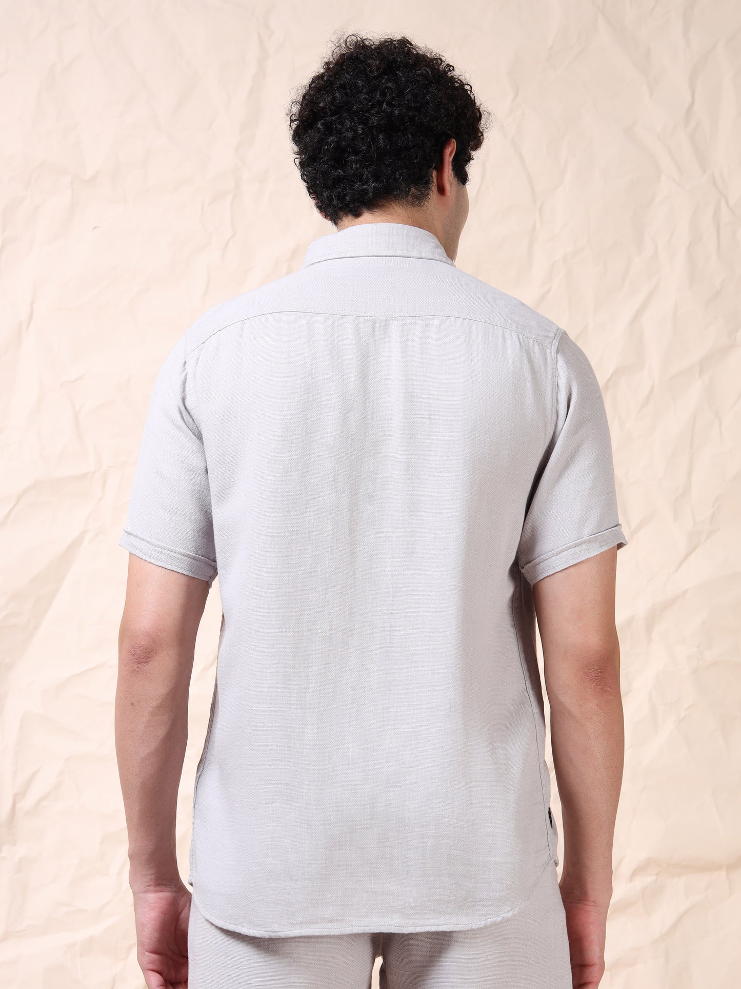Multi Pocket Waffle Structure Solid Light Grey Shirt