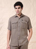 Multi Pocket Waffle Structured Solid Beige Shirt