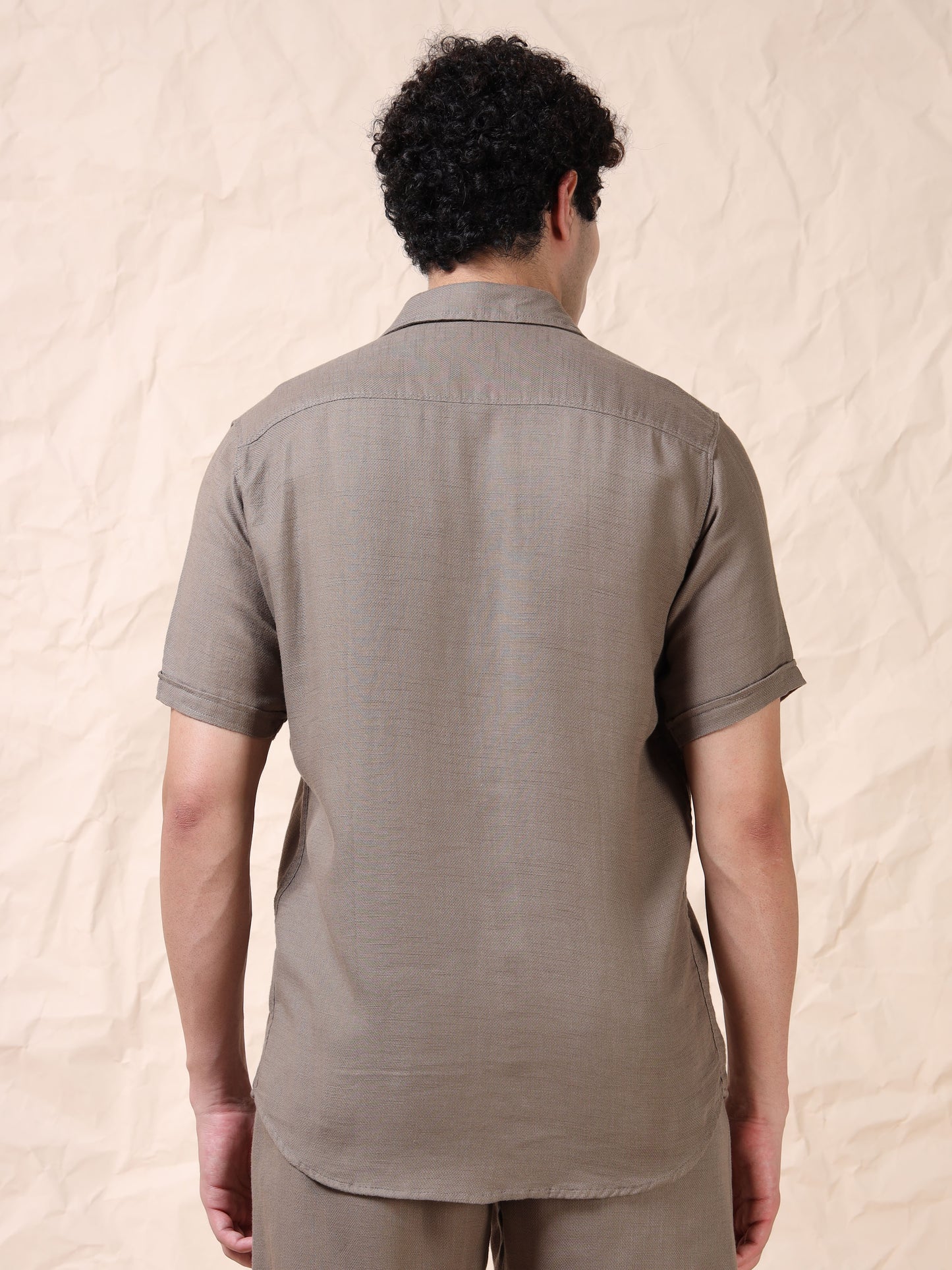 Multi Pocket Waffle Structured Solid Beige Shirt