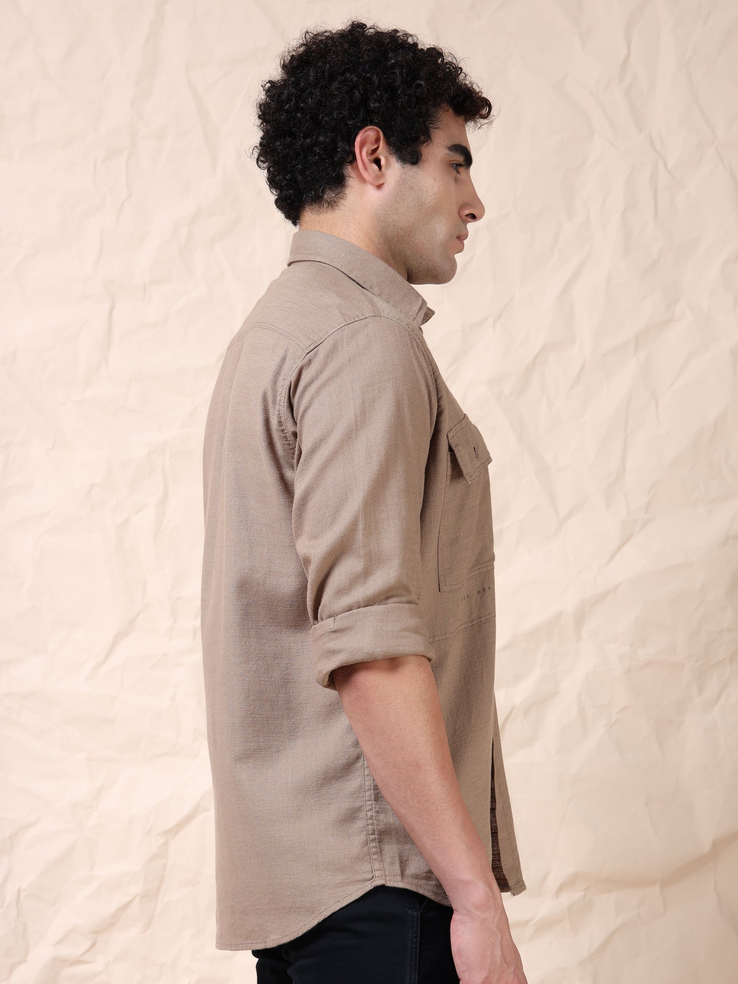 Full Sleeve Double Pocket Khaki Shirt
