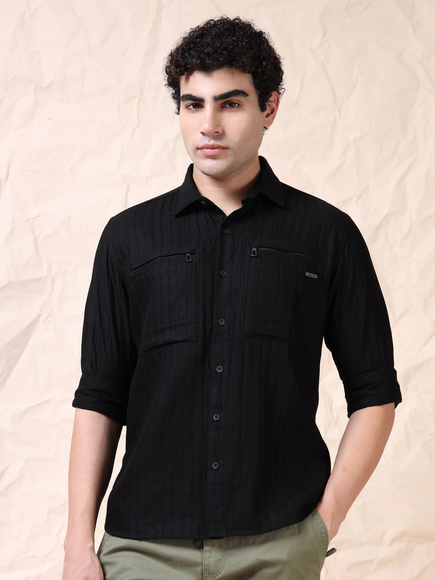 Full Sleeve Double Pocket Black Shirt