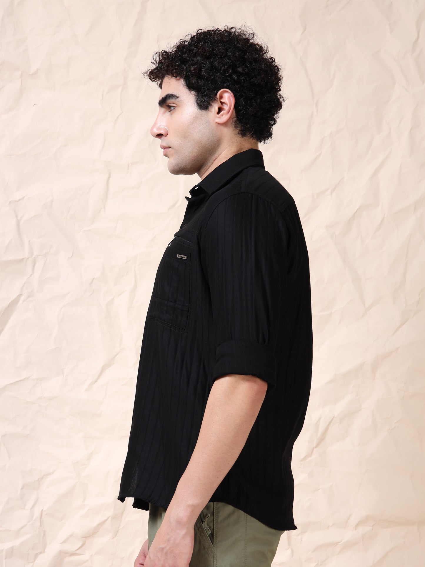 Full Sleeve Double Pocket Black Shirt
