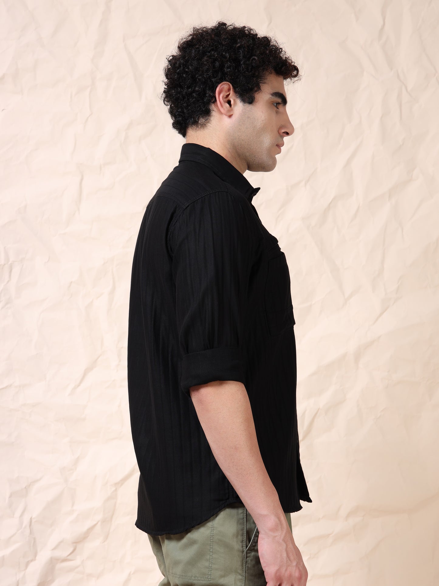 Full Sleeve Double Pocket Black Shirt